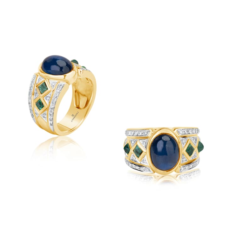 Andreoli Sapphire, Emerald, And Diamond Ring