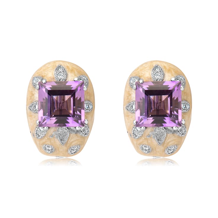 Andreoli Enamel Amethyst And Diamond Earrings