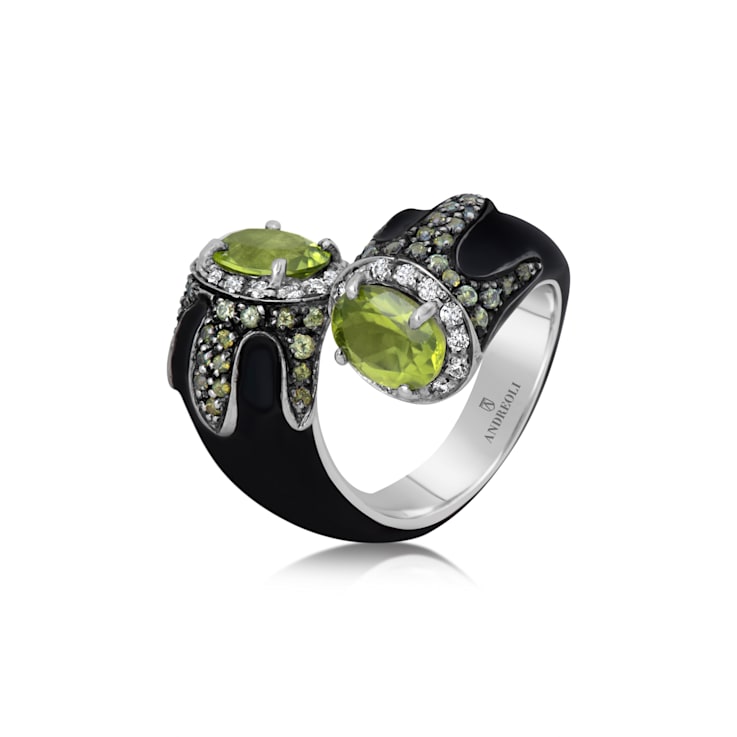 Andreoli Black Enamel Peridot And Diamond Ring