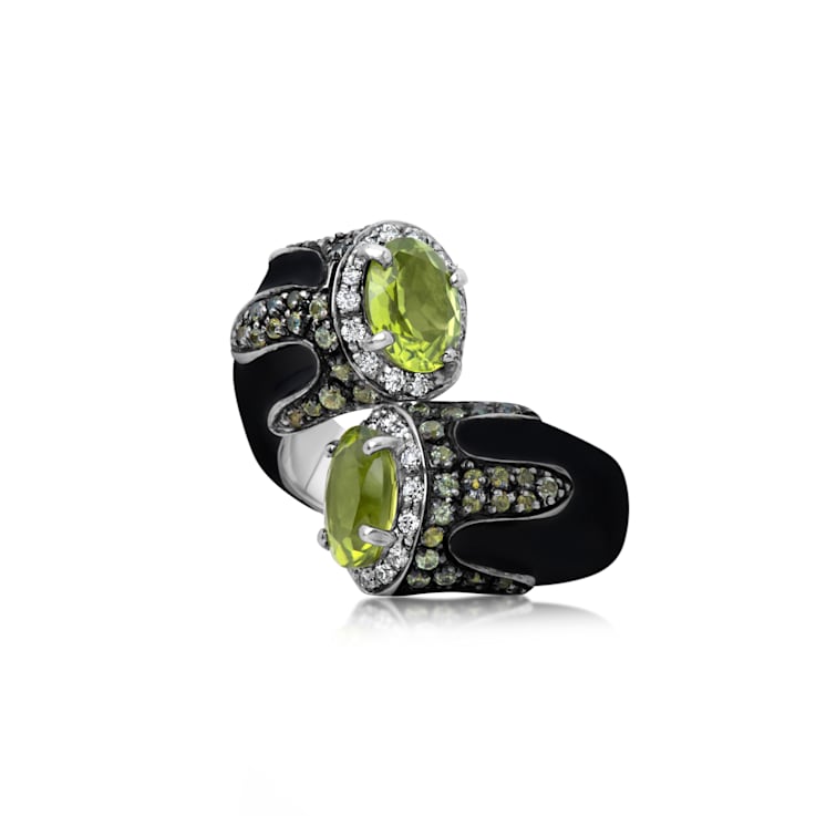 Andreoli Black Enamel Peridot And Diamond Ring