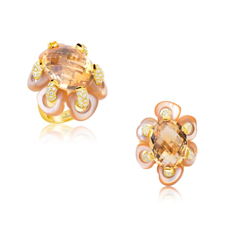 Andreoli Orange Mother of Pearl Citrine And Diamond Ring