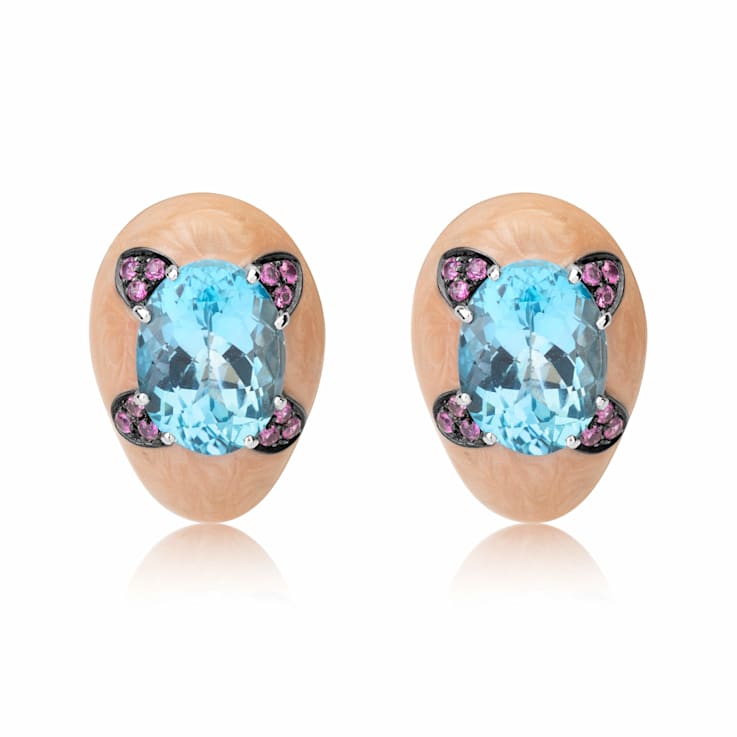 Andreoli Enamel Blue Topaz And Sapphire Earrings