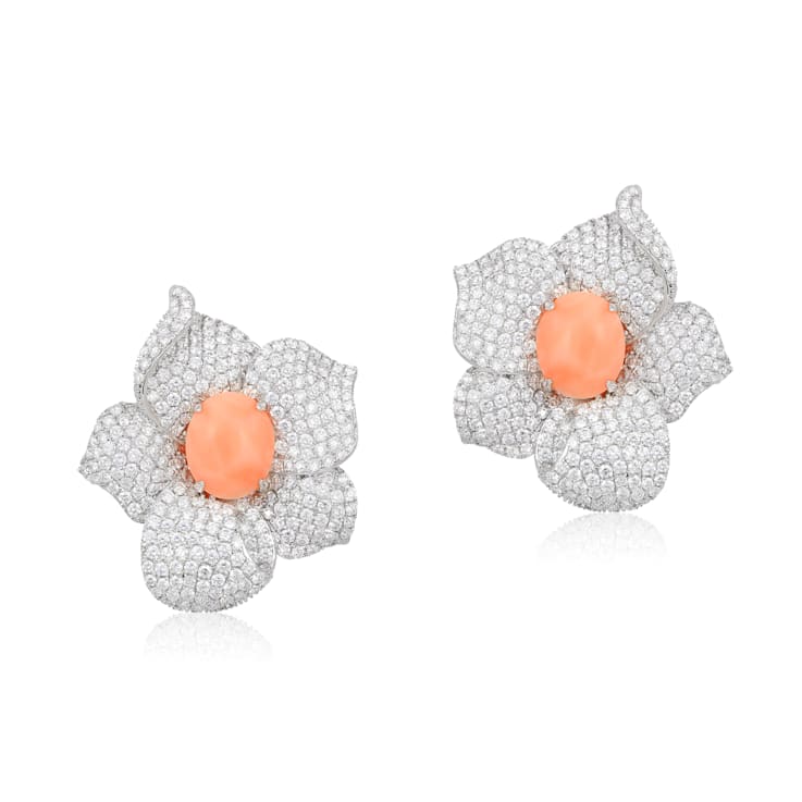 Andreoli Natural Coral And Diamond Earrings