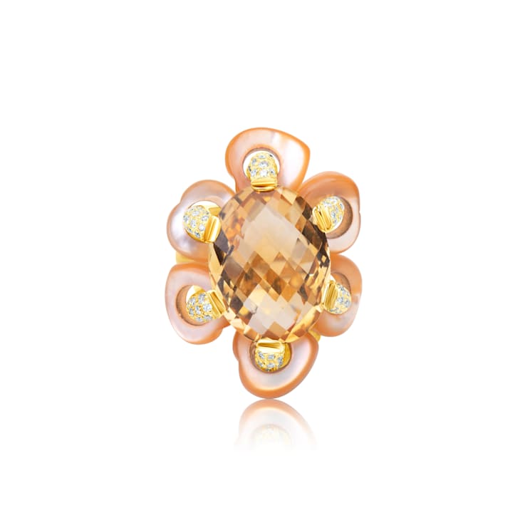 Andreoli Orange Mother of Pearl Citrine And Diamond Ring