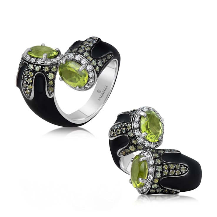 Andreoli Black Enamel Peridot And Diamond Ring