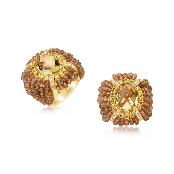 Andreoli Garnet, Lemon Quartz, And Diamond Ring