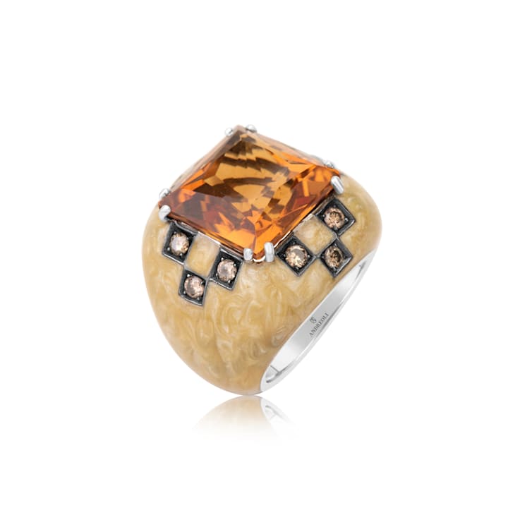 Andreoli Enamel Citrine And Diamond Ring