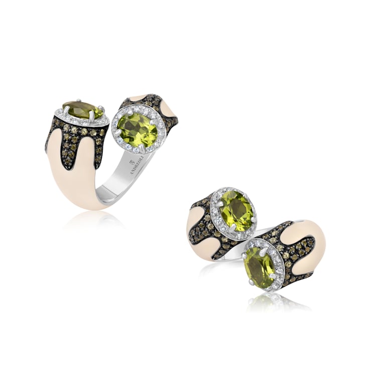 Andreoli White Enamel Peridot And Diamond Ring