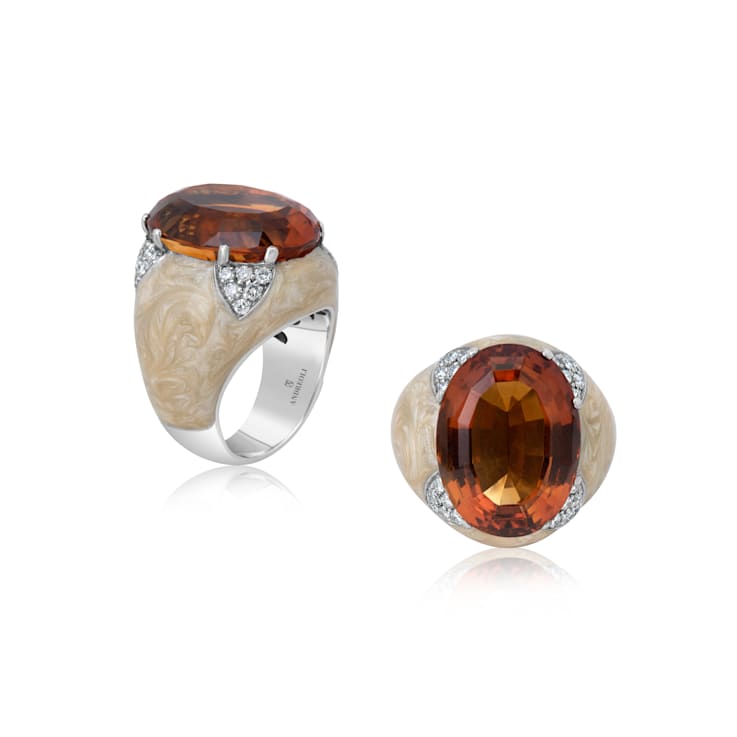 Andreoli Enamel Citrine And Diamond Ring