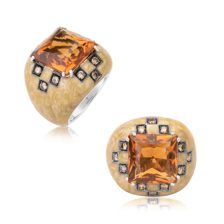 Andreoli Enamel Citrine And Diamond Ring