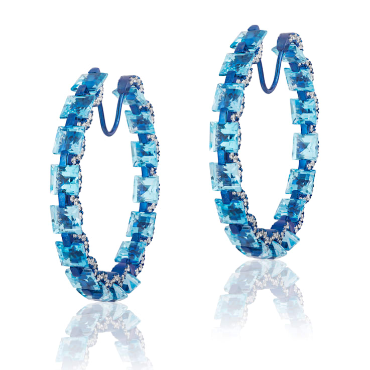 Andreoli Blue Topaz And Diamond Titanium Earrings