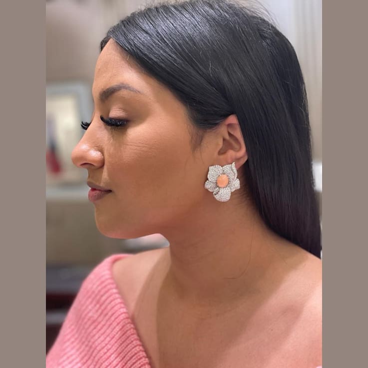Andreoli Natural Coral And Diamond Earrings