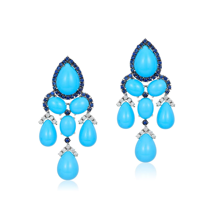Andreoli Turquoise, Sapphire, And Diamond Earrings