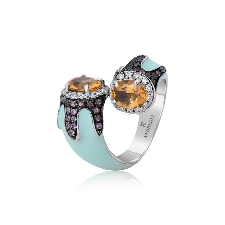 Andreoli Enamel Citrine, Pink Topaz, And Diamond Ring