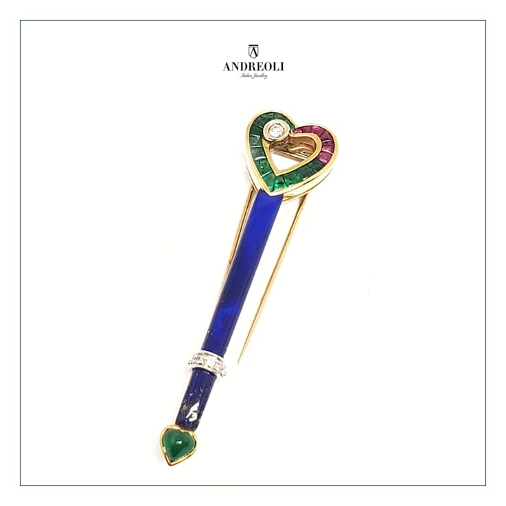 Andreoli Emerald And Ruby Lapel Pin