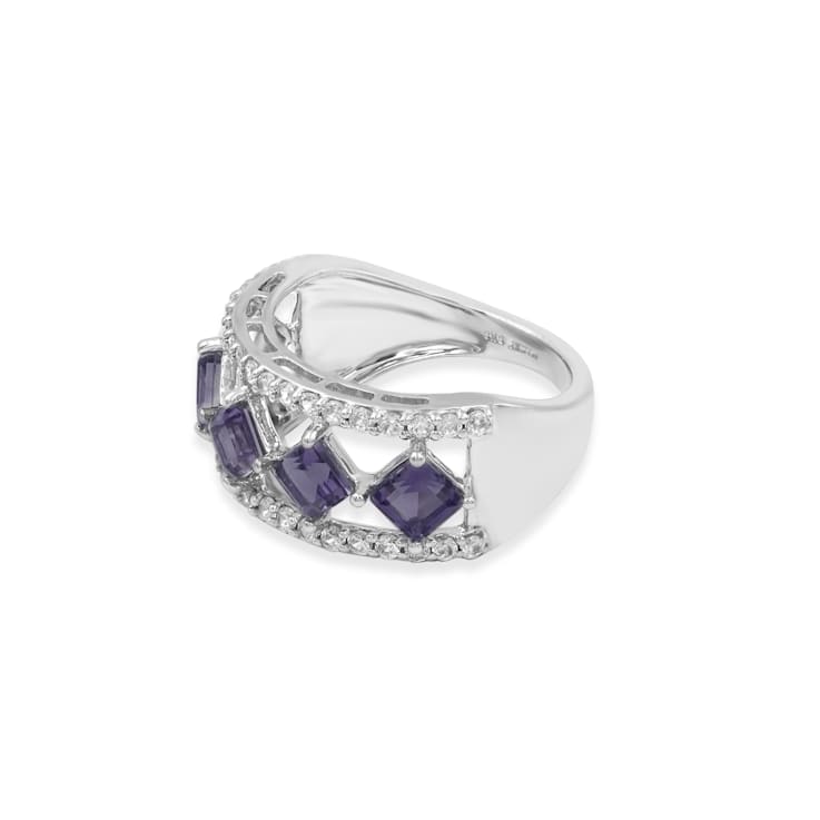 Rhodium Over Sterling Silver Brazilian Amethyst And Natural Zircon Ring 2.59ctw