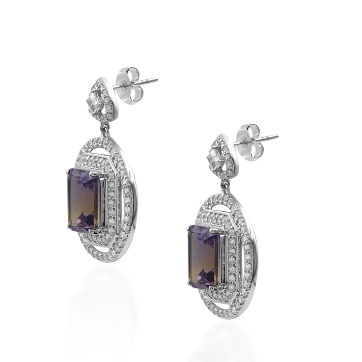Sterling Silver Ametrine,White Topaz And Natural Zircon Earrings 11.14ctw
