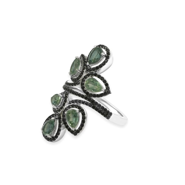 Rhodium Over Sterling Silver Teal Kyanite And Black Spinel Ring 4.64ctw