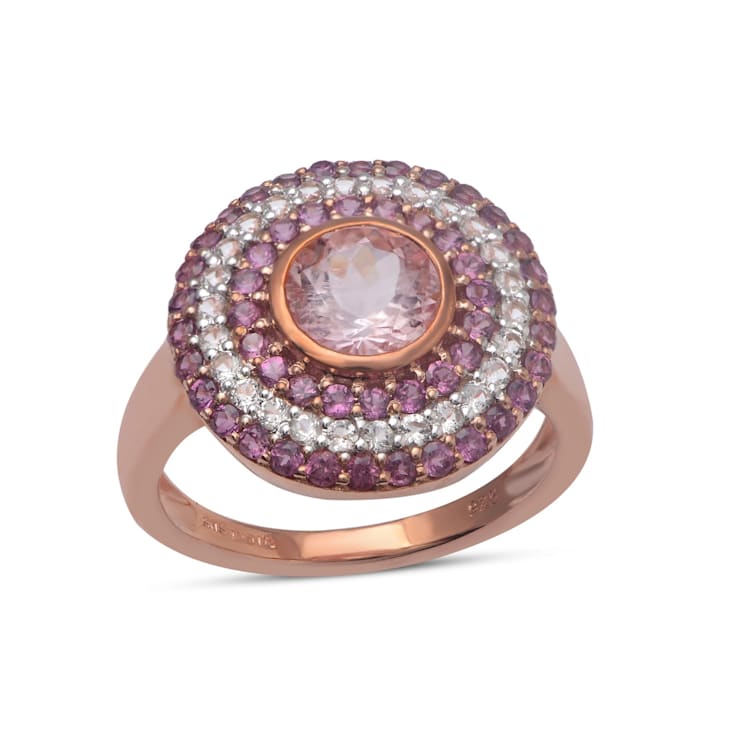 18K Gold Over Sterling Silver Morganite,Rhodolite And White Topaz Ring
2.97 ctw