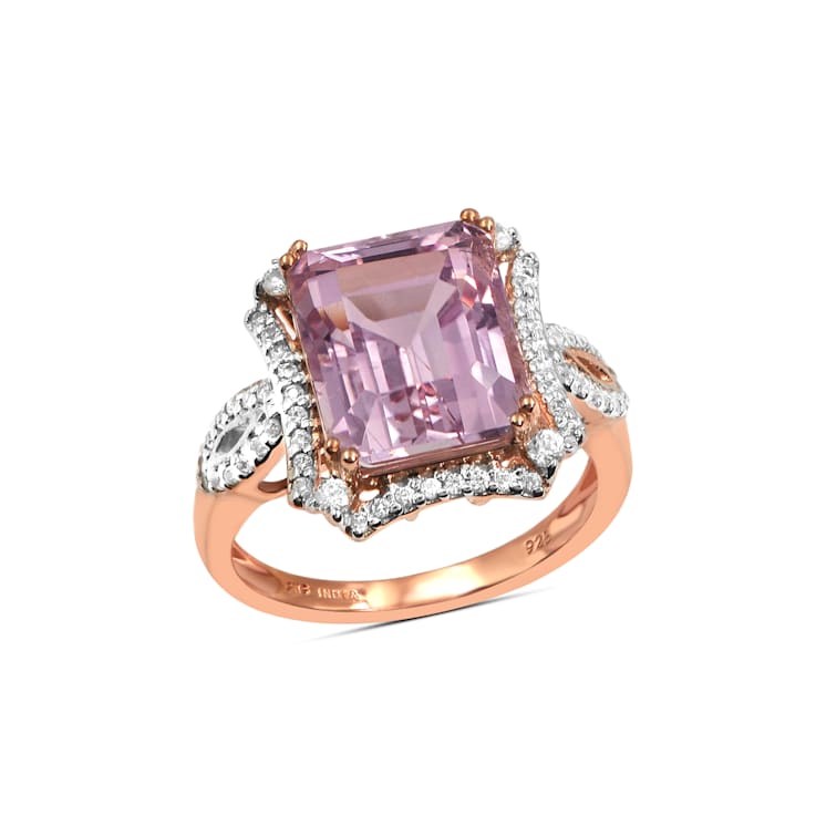 18K Gold Over Sterling Silver Kunzite And Natural Zircon Ring 8.99ctw