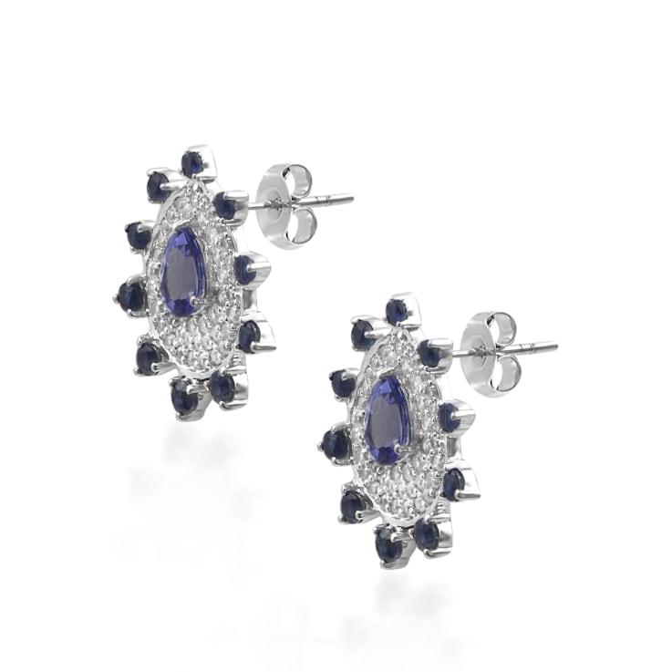 Sterling Silver Tanzanite,Blue Sapphire And Natural Zircon Studs 4.45ctw
