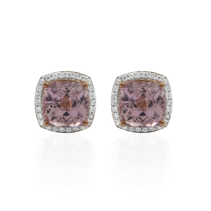 18K Gold Over Sterling Silver Kunzite And Natural Zircon With Rhodium
Studs 9.83ctw