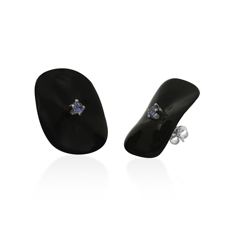Sterling Silver Black Onyx And Tanzanite Studs 36.56ctw