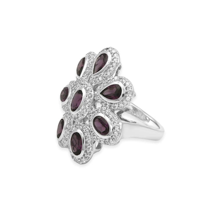 Rhodium Over Sterling Silver Rhodolite And Natural Zircon Ring 5.62ctw