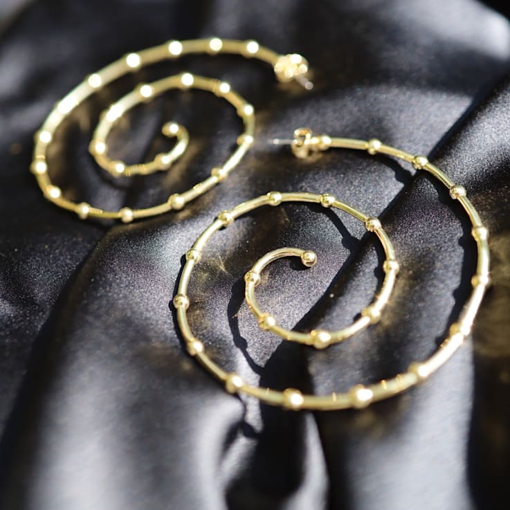 14k Yellow Gold Overlay on Brass Large Mod Spiral Hoops