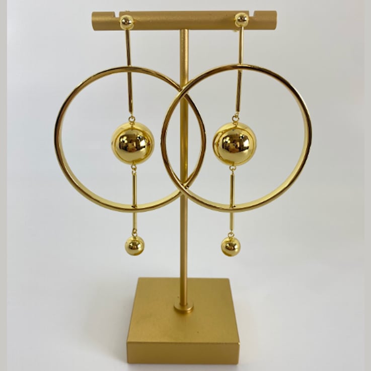 14k Yellow Gold Overlay on Brass Orbit Drop Earrings