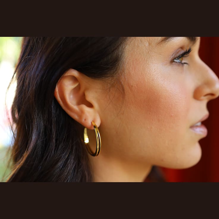 14k Yellow Gold Overlay on Brass Ancient Hoop Earrings