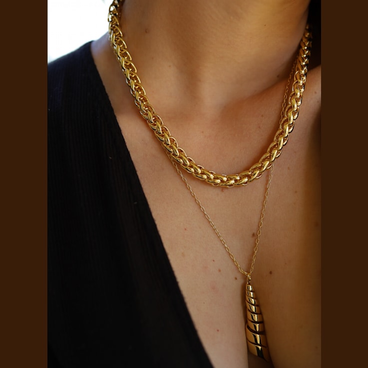 14k Yellow Gold Overlay on Brass Ribbon Pendant Necklace