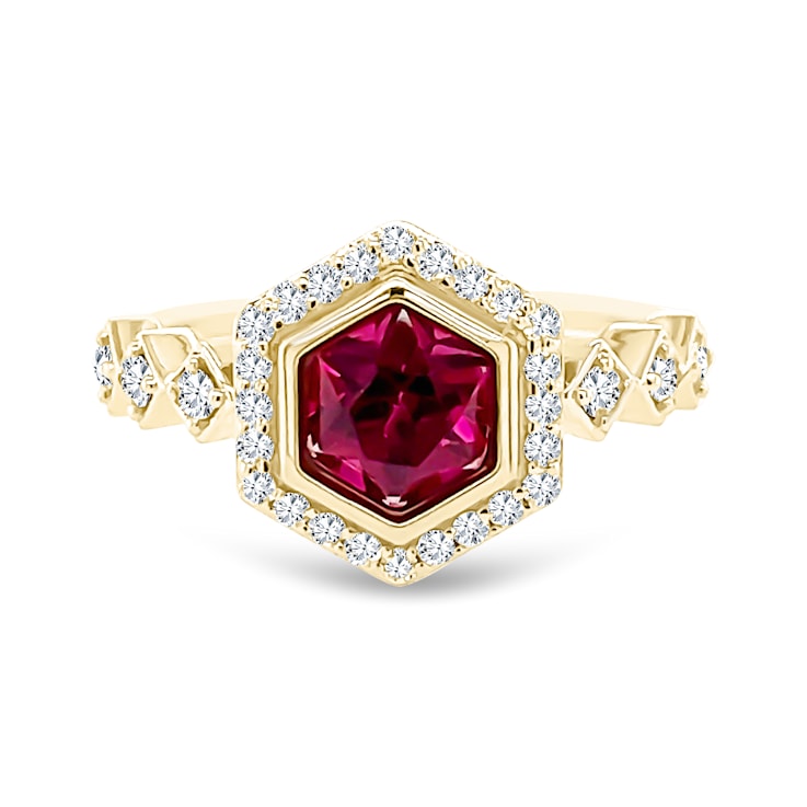 18K Yellow Gold Rhodolite and Diamond Ring 1.56ctw