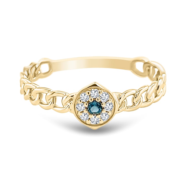 18K Yellow Gold London Blue Topaz and Diamond Ring  .11ctw