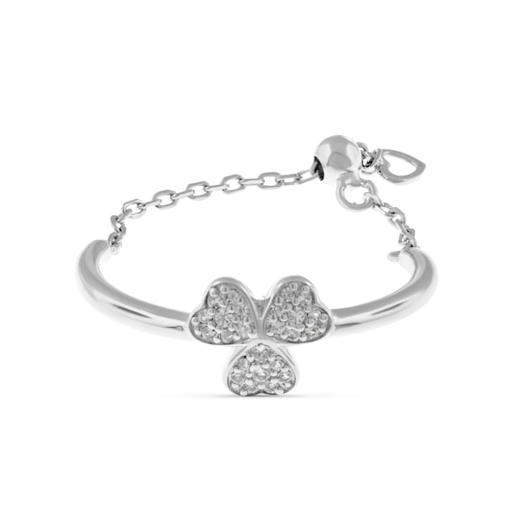White Sapphire adjustable Clover Ring, Sterling Silver