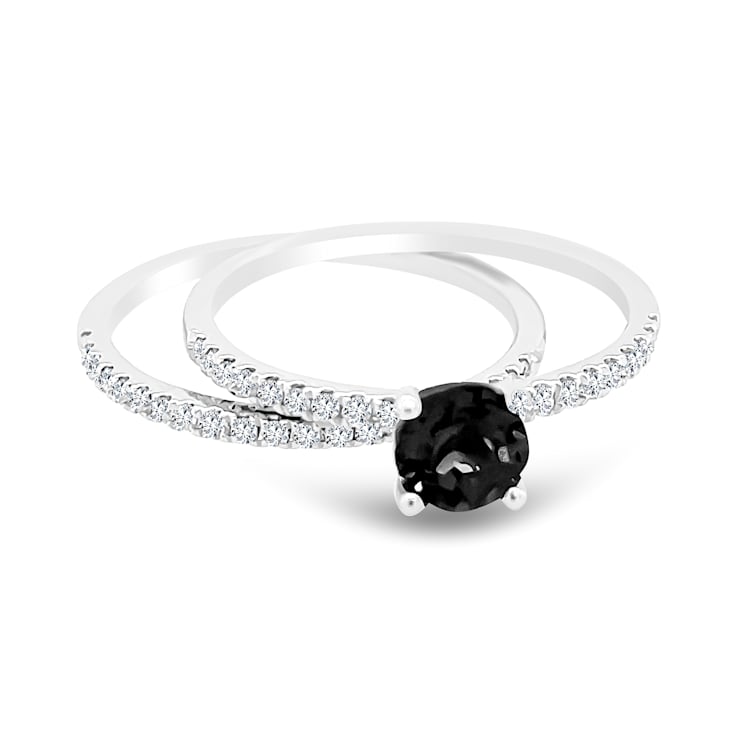 14K White Gold Black Onyx and Diamond Ring Set .67ctw