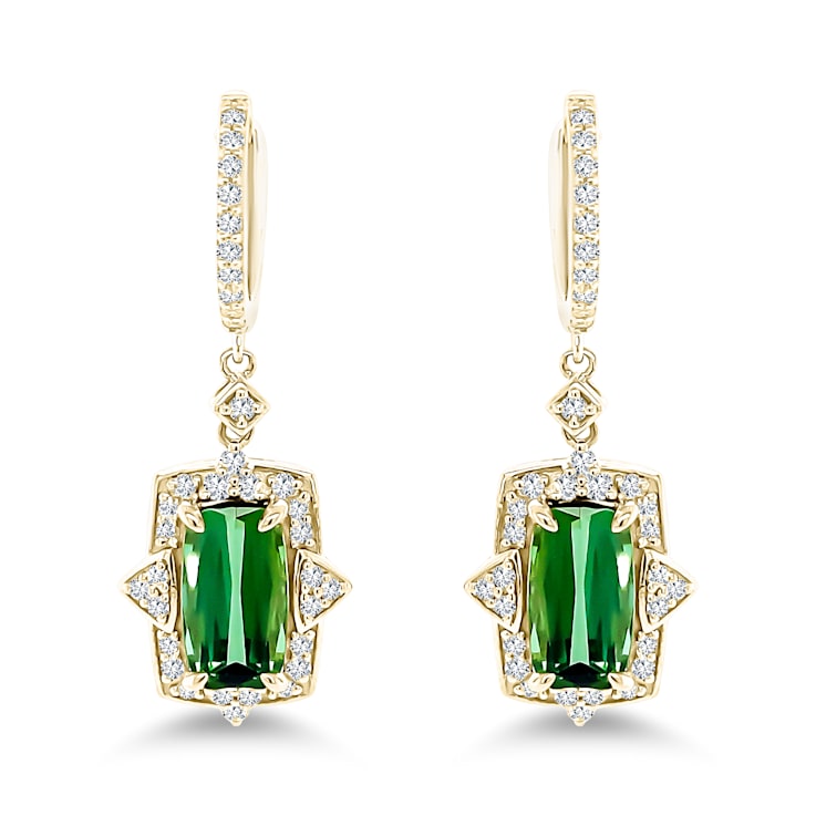 18K Yellow Gold Green Tourmaline and Diamond Earrings