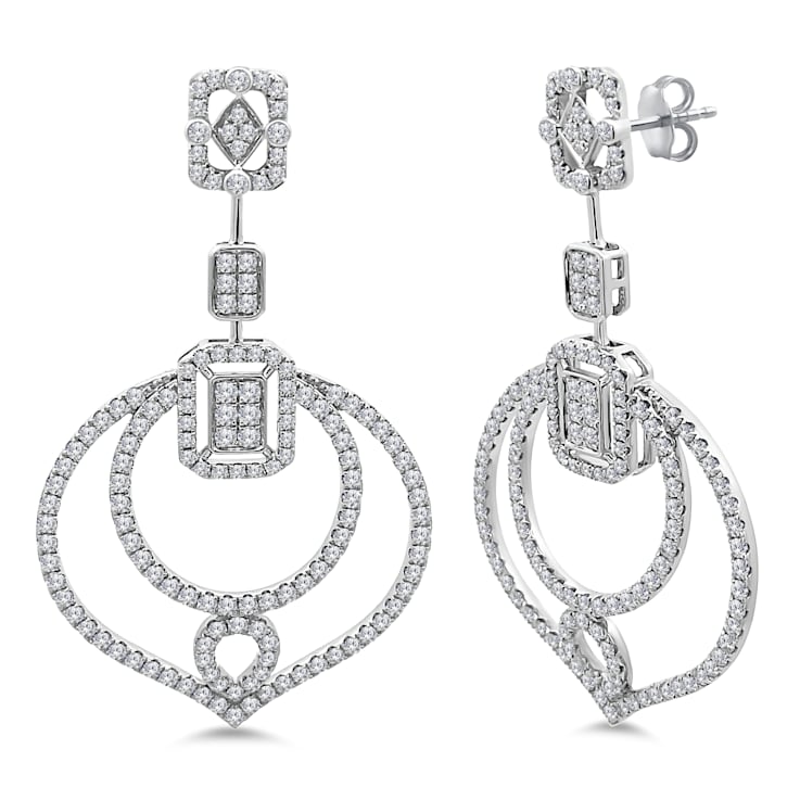 18K White Gold Dangle Earrings with 2.84ctw Diamonds