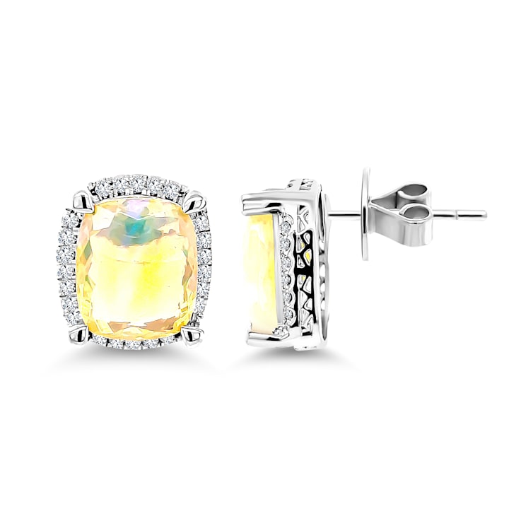 14K White Gold Ethiopian Opal and White Diamond Earrings