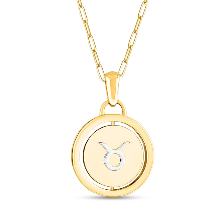 14K Yellow and White Gold Taurus Zodiac and Constellation Rotary Pendant