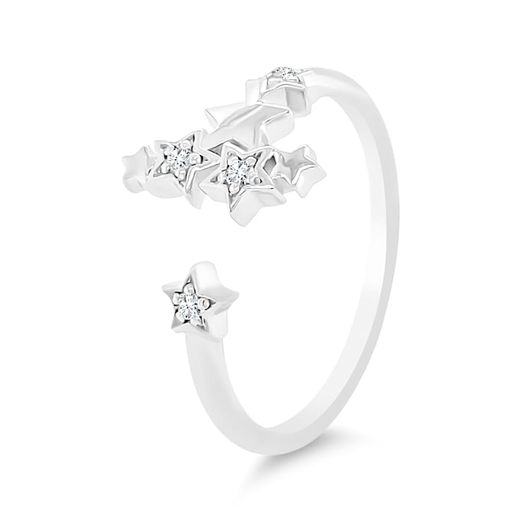 White Sapphire Star Design Chain Link Ring, Sterling Silver