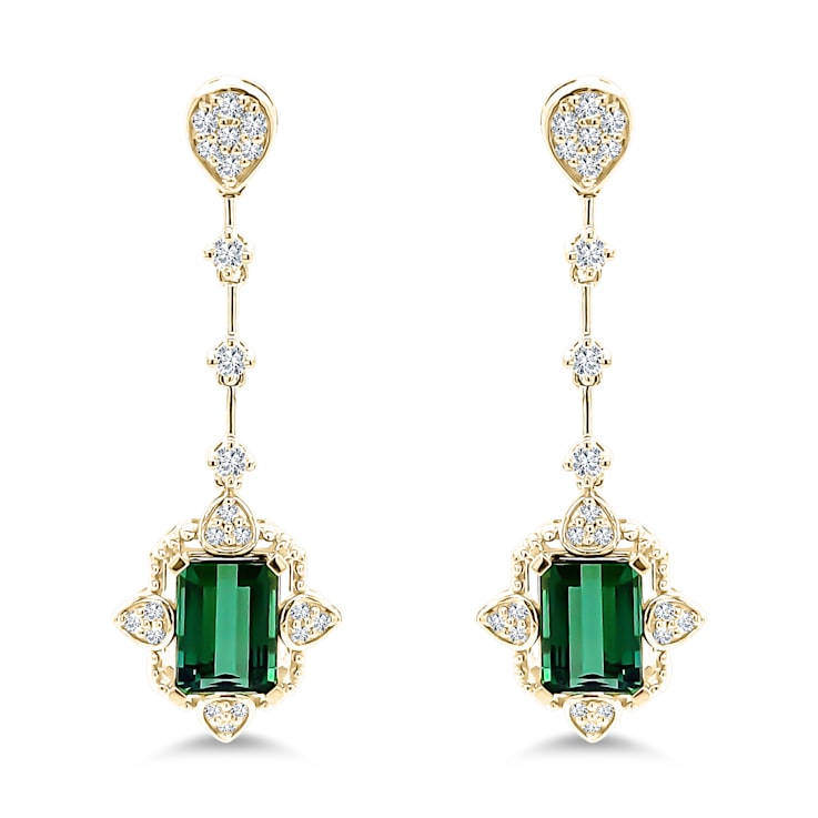 18K Yellow Gold Green Tourmaline and Diamond Earrings