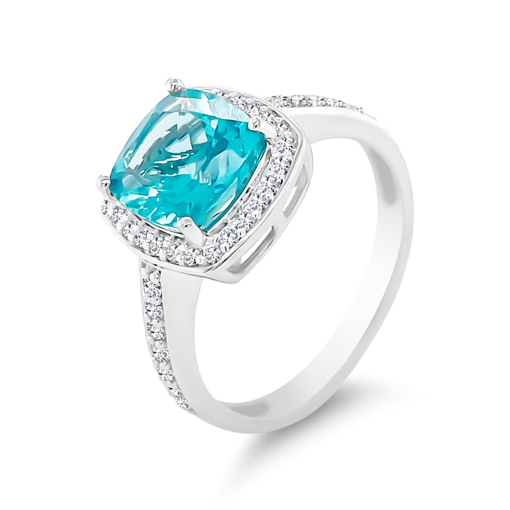 14K Rhodium Over White Gold Cushion Apatite and Round Diamond Ring 2.63ctw