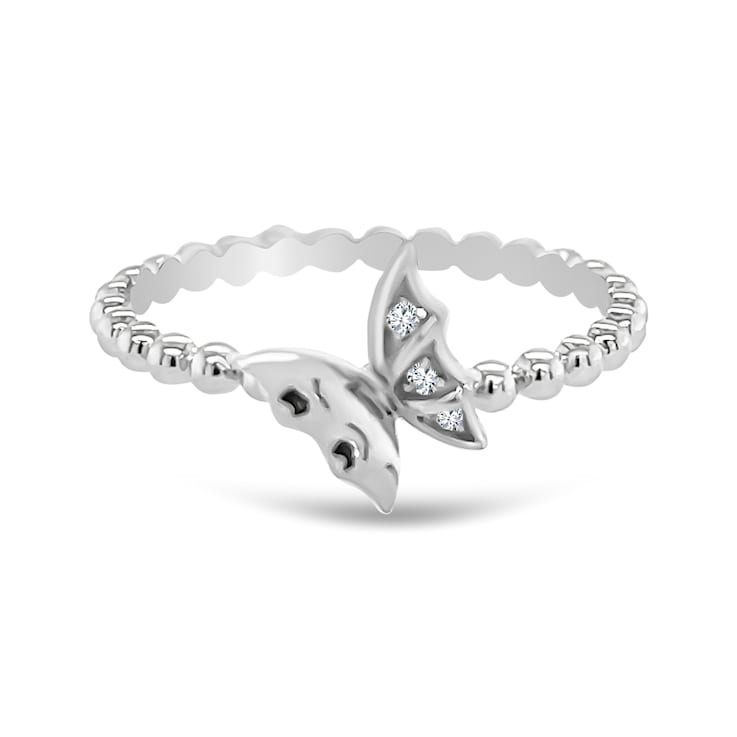 18K White Gold Diamond Butterfly Ring  .02ctw
