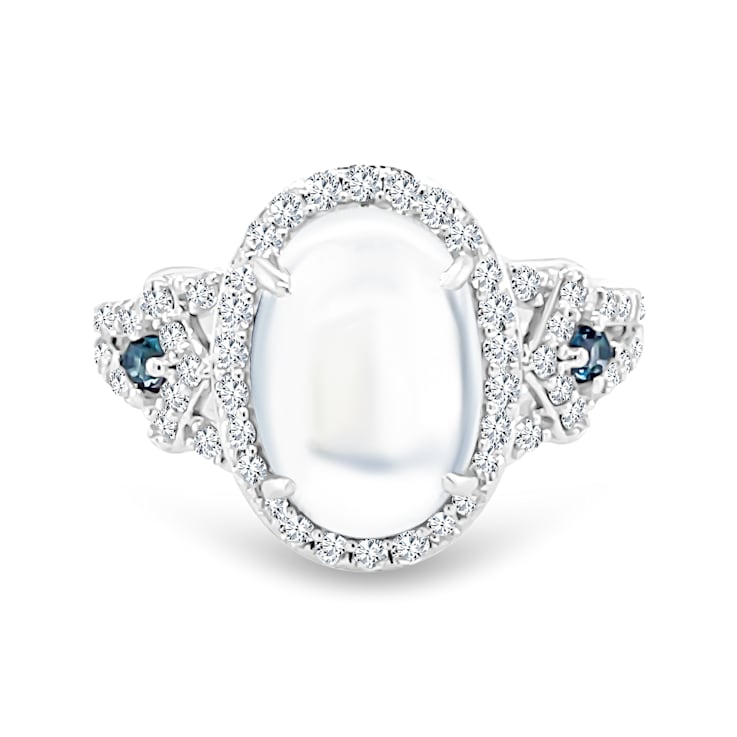 18K White Gold Moonstone, London Blue Topaz, and Diamond Ring 4.12ctw