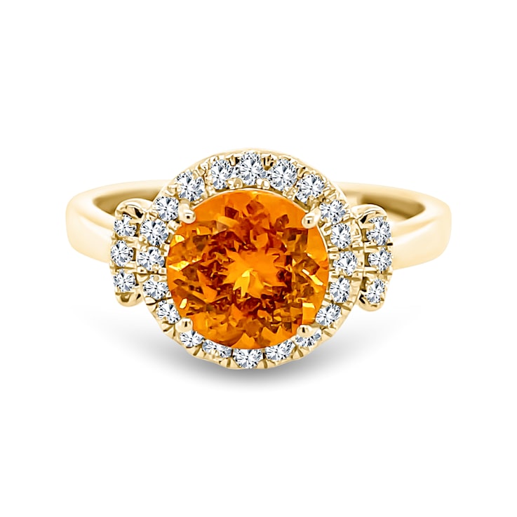 14K Yellow Gold Spessartite and Diamond Ring 2.18ctw