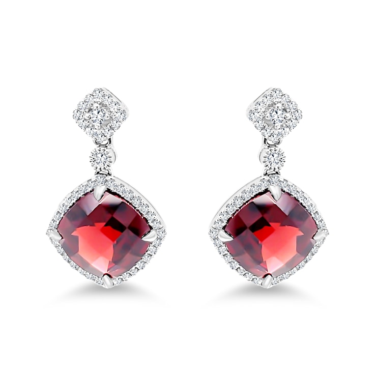 18K White Gold Garnet and Diamond Earrings 9.40ctw