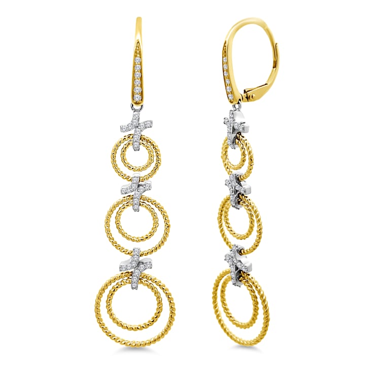 18K Yellow Gold Drop Dangle Diamond Earrings 0.54ctw