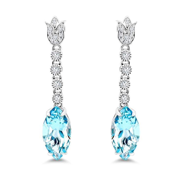 18K White Gold Aquamarine and Diamond Earrings 5.45ctw