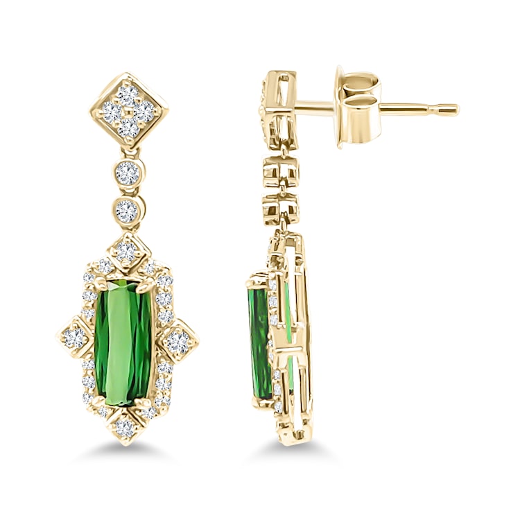 18K Yellow Gold Green Tourmaline and Diamond Earrings